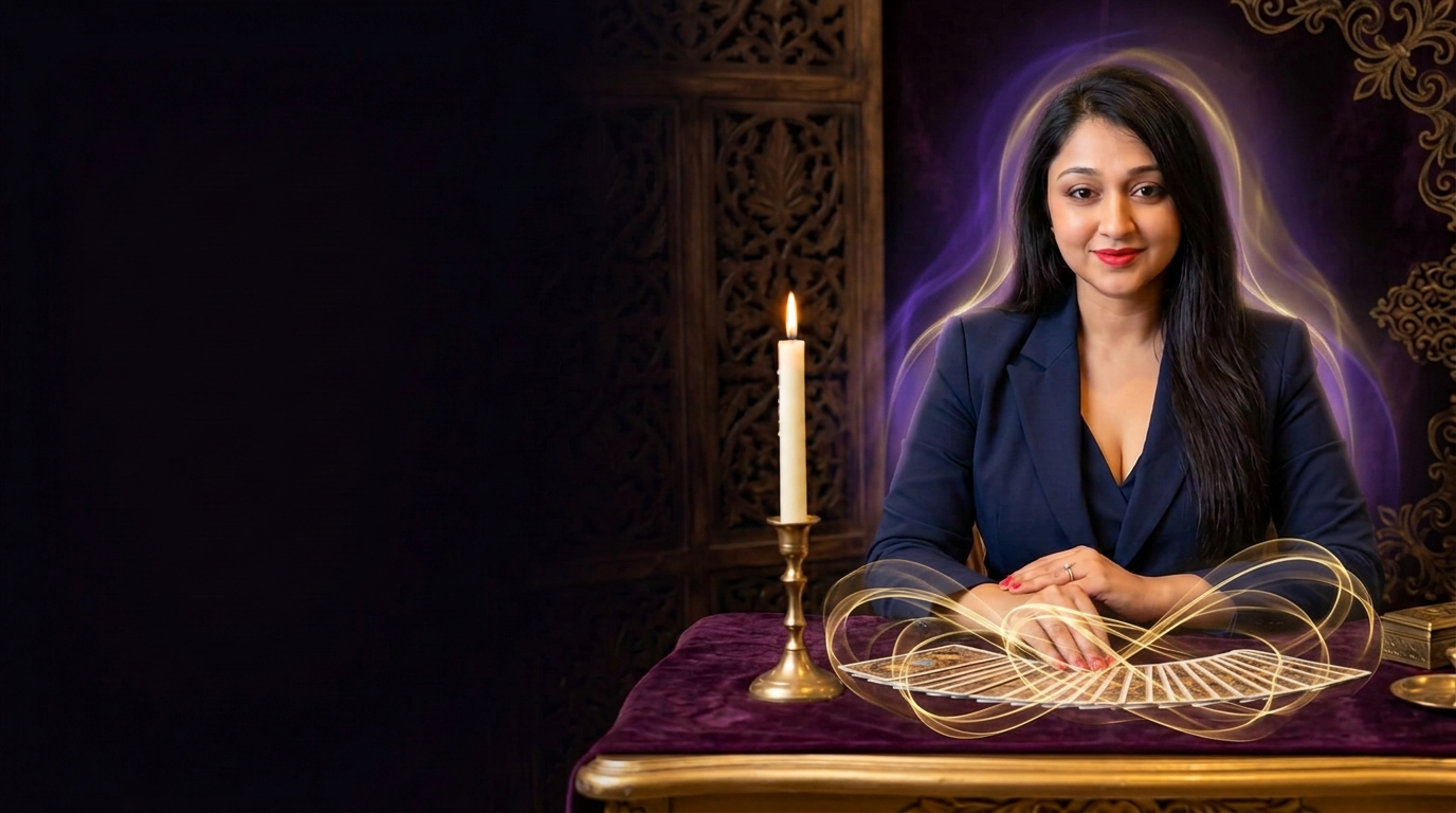 Parina Agravval with a spread of tarot cards