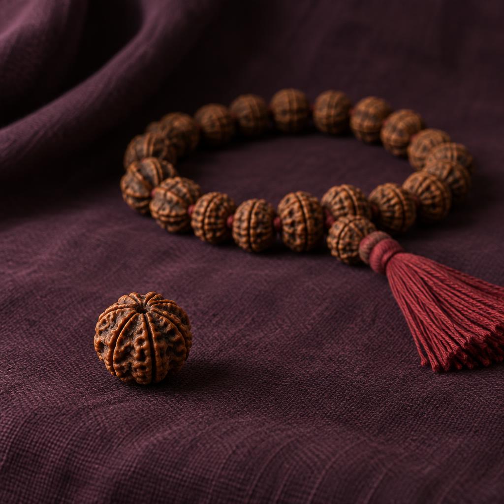 Rudraksha bead and prayer mala illustration